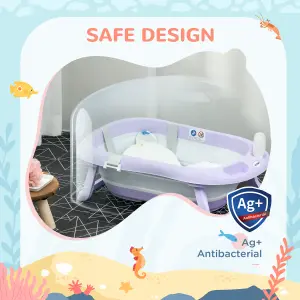 ZONEKIZ Foldable Baby Bathtub w/ Non-Slip Support Legs, Cushion Pad - Purple