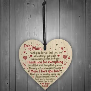 Red Ocean Mum Mummy Gift From Son Daughter Handmade Wooden Heart Sign Keepsake Gift For Birthday Mothers Day