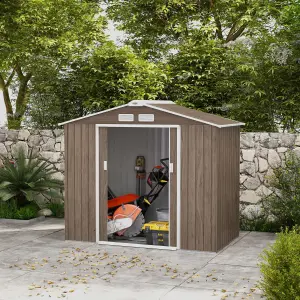 Outsunny 7 x 4ft Garden Shed Storage with Foundation Kit and Vents Light Brown