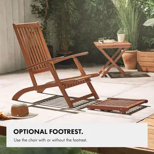 VonHaus Sun Lounger, Steamer Chair, Folding Chair for Garden & Removable Footstool, Foldable Reclining Acacia Hardwood Sunlounger