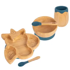 5pc Bamboo Unicorn Baby Weaning Set - Navy Blue