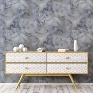 Arthouse Blue Marble Metallic Gold Effect Wallpaper -922807