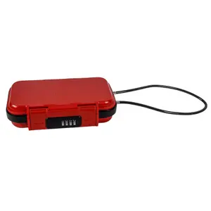 ABS Sports Security Box with Combination Lock & Cable - Waterproof Lockable Portable Travel Safe - H6 x W24 x D14cm, Red