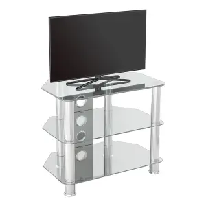 AVF Classic 60cm Glass Corner TV Stand with Cable Management for TVs up to 32" - Clear & Chrome