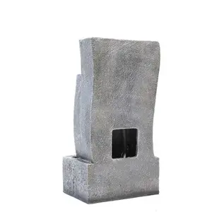 Grey  50cmH Solar Powered Garden Outdoor Water Feature Decor Fountain Rockery with LED Lights