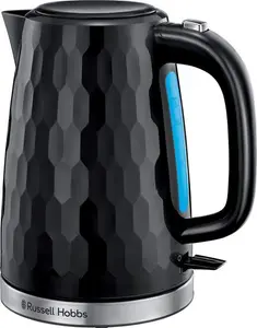 Russell Hobbs Honeycomb Electric 1.7L Cordless Kettle (Fast Boil 3KW, Black Premium Plastic, Matt & High Gloss Finish, Removable Washable Anti-Scale