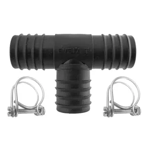 32mm tee connectors/adaptor for corrugated flexible pond pump/filter waterfall or fountain pipe with 3 x double wire hose clip