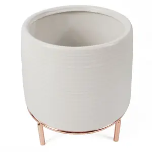 18cm White Ceramic Planter with Metal Stand