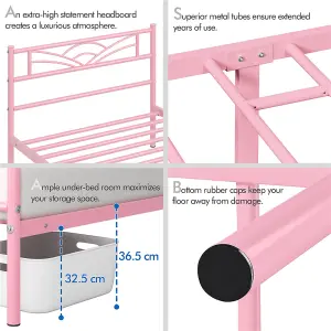 Yaheetech Pink 3ft Single Metal Bed Frame with Cloud-inspired Design Headboard and Footboard