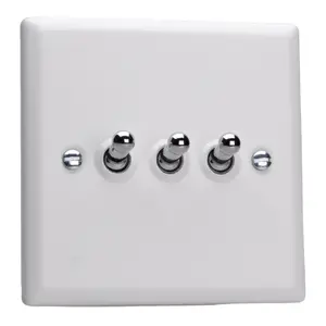 Varilight 3-Gang 10A 1- or 2-Way Toggle Switch Chalk White