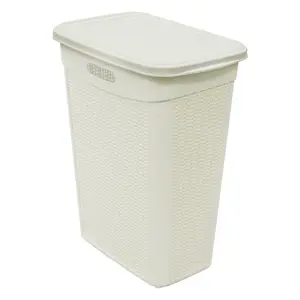 JVL 43L Knit Design Slim Loop Plastic Laundry Basket, White, H:55 x W:46 x D:29cm Approx