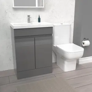 Nes Home 600mm Steel Grey Basin Vanity Unit & Close Coupled Toilet