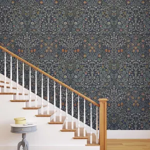 William Morris Dusk Blue Blackthorn Smooth Wallpaper