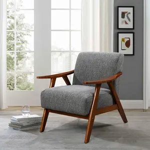 Kendra Accent Chair in Grey Fabric with Wooden Frame