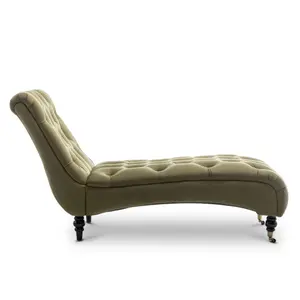 Chaise Lounge in Velvet Sage Green Chesterfield