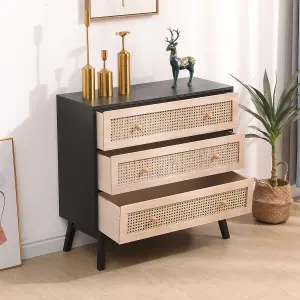 FurnitureHMD Natural and Black Chest of Drawers,3 Large Drawer Storage Dresser,Sideboard,Wooden Cabinet for Bedroom,Living Room