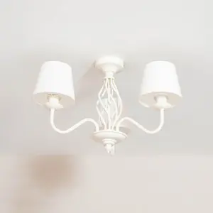 ValueLights Memphis Traditional Cream 3 Light Ceiling Light Chandelier with Fabric Lampshades - Bulbs Included