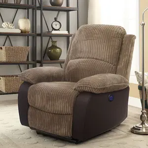 Comfy Living Fabric Cord Electric Recliner Chair In Brown