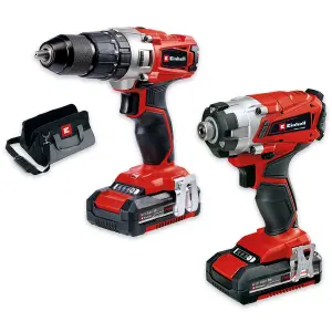 Einhell Cordless Combi Drill 44Nm Impact Driver 140Nm Power Tool Set Power-X-Change 18V With Batteries Charger Carry Bag