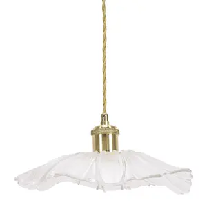 ValueLights Cassia Gold Hanging Pendant Ceiling Light with Clear Glass Flower Shade - LED Bulb Included