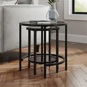 Dunelm Sofia Glass Nest Of Tables, Modern, Black, Metal