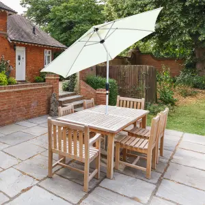 GlamHaus Tilting Garden Parasol Table Umbrella 2.7M with Crank Handle, UV40 Protection, Includes Protection Cover - Cream