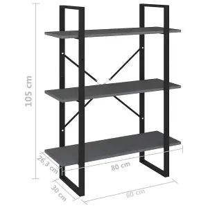 Berkfield 3-Tier Book Cabinet Grey 80x30x105 cm Solid Pine Wood