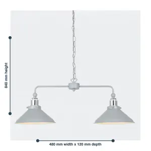 First Choice Lighting Maxwell Flint Grey Chrome 2 Light Bar Ceiling Pendant Light