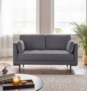 Furniturebox UK Evelyn 2-Seater Velvet Sofa in Grey On Wooden Frame