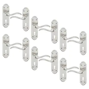 URBNLIVING 170mm Length 12 Pcs Lisbon Metal & Satin Nickel Lever Latch Door Keyhole Handles Set