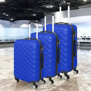 LUGGIT 3 Pcs Travel Lightweight Trolley Luggage Suitcase Set of 3 Sizes, ABS Shell - Quilted Royal Blue