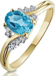 Blue Topaz 0.94Ct And Diamond 9K Yellow Gold Ring