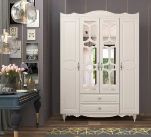 RAVEN 4 Door 2 Drawer Mirrored White Wardrobe