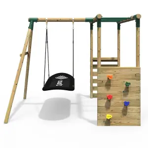 Rebo Wooden Children's Garden Swing Set with Monkey Bars - Single Boat Swing - Green