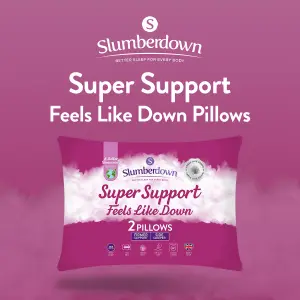 Slumberdown Feels-Like-Down Super Support Pillows 2 Pack Firm Support Side Sleeper Pillows Supportive 48x74cm