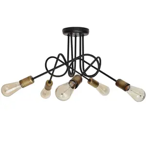 Luminosa Oxford Multi Arm Semi Flush Ceiling Light Black, Patina 50cm