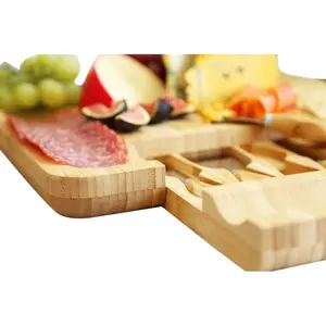 Bamboo Cheese Board And Knife Set. Best For Serving Cheese, Crackers, Salami And Food. Size: 33Cm X 33Cm X 3.5Cm. Christmas, Weddings And House Warming Gift