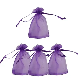 Neel Blue Pack of 100 Organza Bags, 7cm x 9cm Gift Bags Sheer Drawstring Pouches, Purple