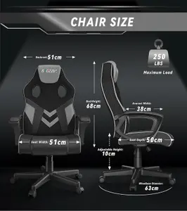 Ergonomic Gaming Chair,PU Leather Computer Chair for PC Office Gamer(Black and Grey)