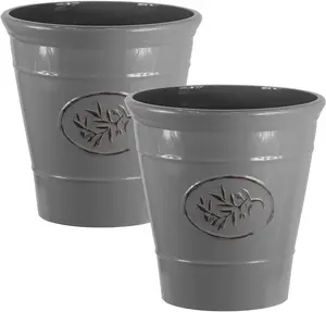 simpa 2PC Grey Country Style Gloss Plastic Planter 23cm (Dia).