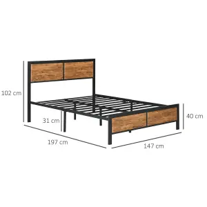 HOMCOM King Size Bed Frame Steel Bed Base with Headboard 160 x 207cm Brown