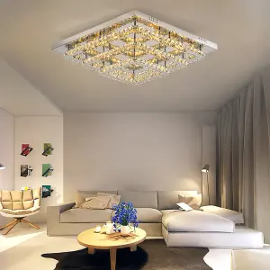 3 Lamp Square Layered Large Size Glamourous Crystal Chandeliers LED Ceiling Light 60cm Dimmable