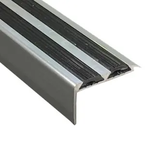 V2 Stair Nosing Trim 3ft / 0.9metres Silver Anti-Slip Edging Strip Tile / Laminate / Wood To Vinyl Or Carpet