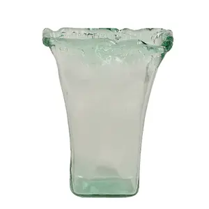 URBNLIVING 25cm Height Vintage Tall Vase Textured Glass Ribbed Rectangular Flower Holder Display