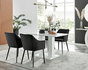 Furniturebox UK 4 Seater Dining Set - Imperia White High Gloss Dining Table and Chairs - 4 Black Calla Black Leg Chairs