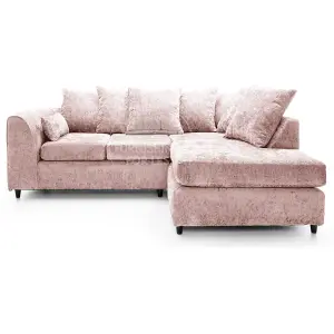 Monaco Chenille Fabric 3 to 4 Seater L Shaped Corner Sofa  Pink Right Hand Facing