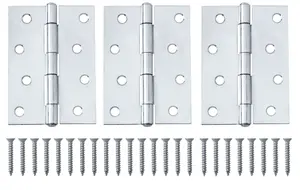 Chrome-plated Metal Butt Door hinge N429 (L)100mm, Pack of 3