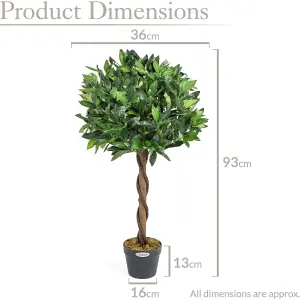 Artificial Bay Tree Large Potted Indoor Outdoor Topiary Decoration 3ft