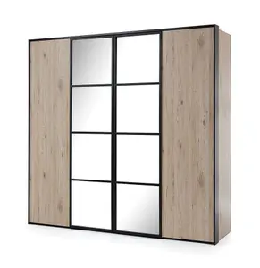 Glass Loft Hinged Door Wardrobe in Oak Bordeaux & Black - W2140mm H2070mm D630mm, Spacious and Stylish