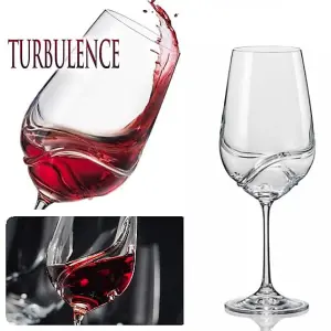 Bar Amigos Set of 6 TURBULENCE Deluxe Bohemian Crystal Wine Glasses Decanting Special Unique Wave Design For Better Aeration 550ML